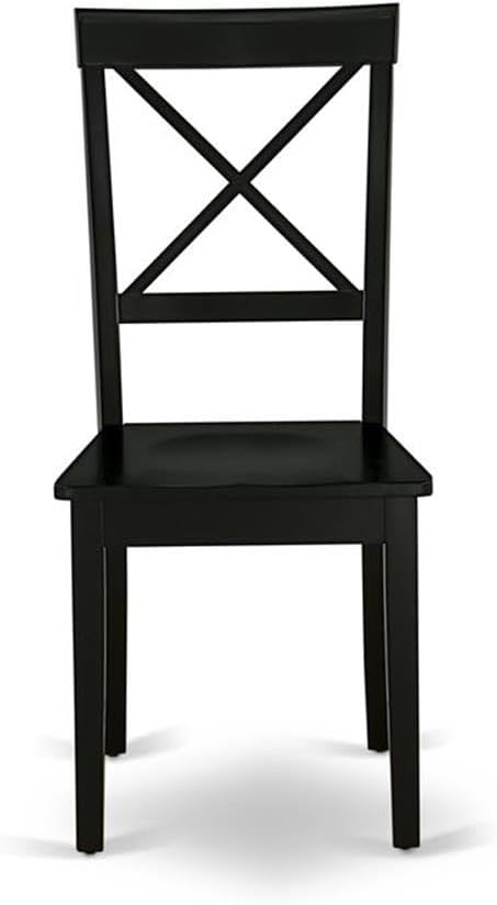 East West Furniture BOC-BLK-W Boston Dining Room Chairs - Cross Back Solid Wood Seat Chairs, Set of 2, Black