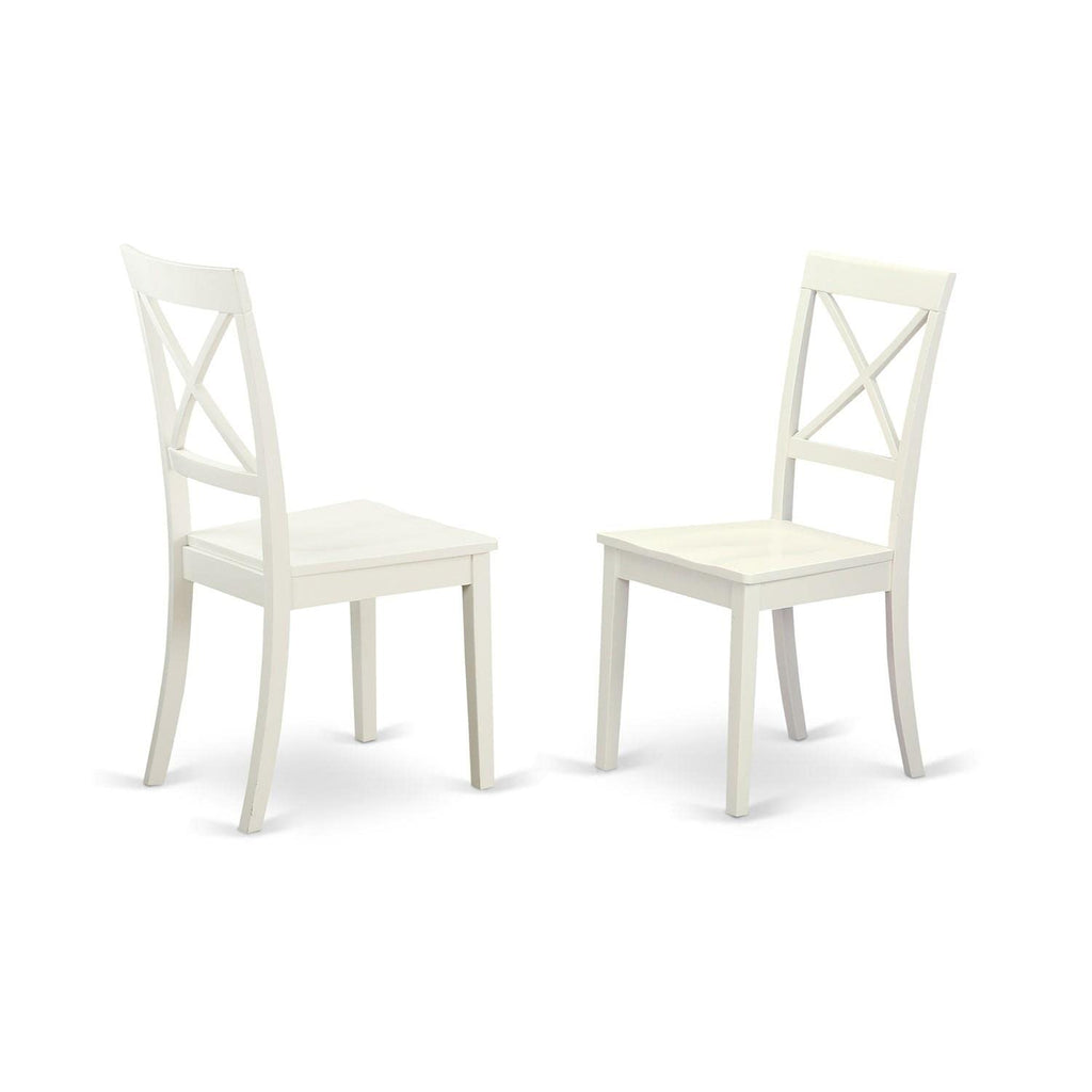 East West Furniture BOC-BLK-W Boston Dining Room Chairs - Cross Back Solid Wood Seat Chairs, Set of 2, Black