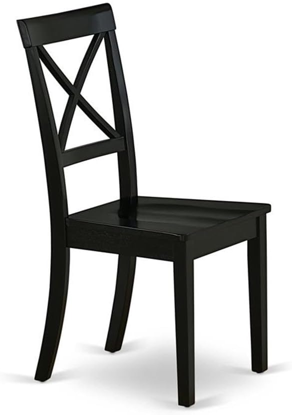 East West Furniture BOC-BLK-W Boston Dining Room Chairs - Cross Back Solid Wood Seat Chairs, Set of 2, Black