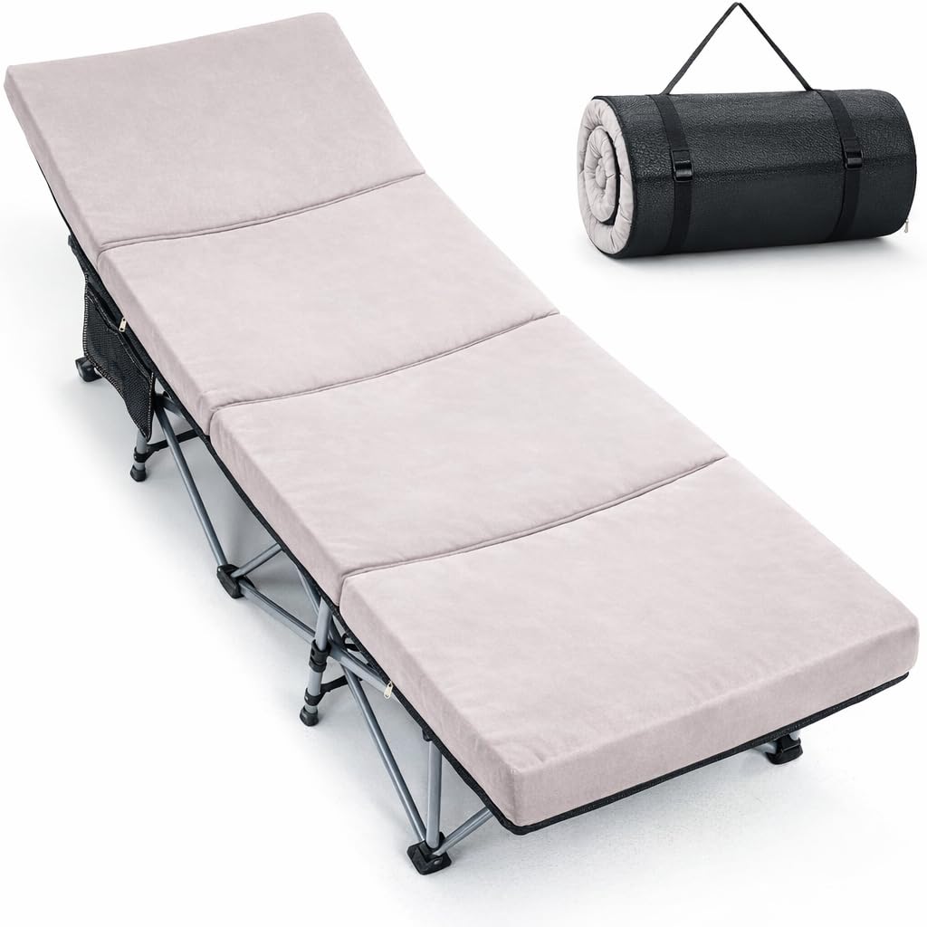 ABORON XXL Camping Cot for Adults, Oversized 78"×32" Folding Camping Bed, 900LBS Heavy Duty Outdoor Sleeping Cot with Mattress Pad, 1200D Oxford, Portable with Carry Bag