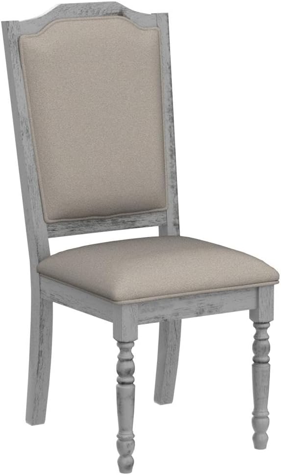 Roundhill Furniture Iris Turned Leg Wood Dining Chair, Set of 2, Weathered White