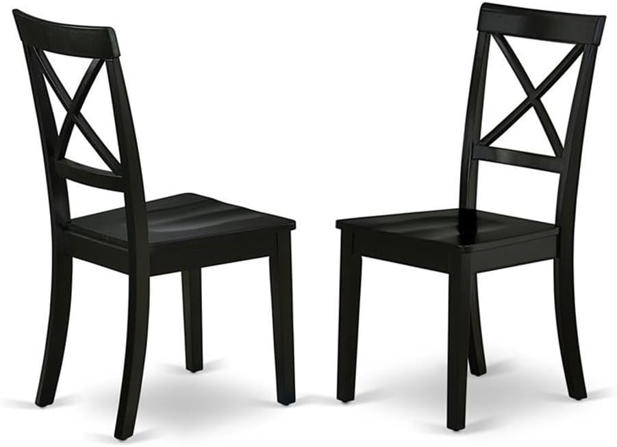 East West Furniture BOC-BLK-W Boston Dining Room Chairs - Cross Back Solid Wood Seat Chairs, Set of 2, Black