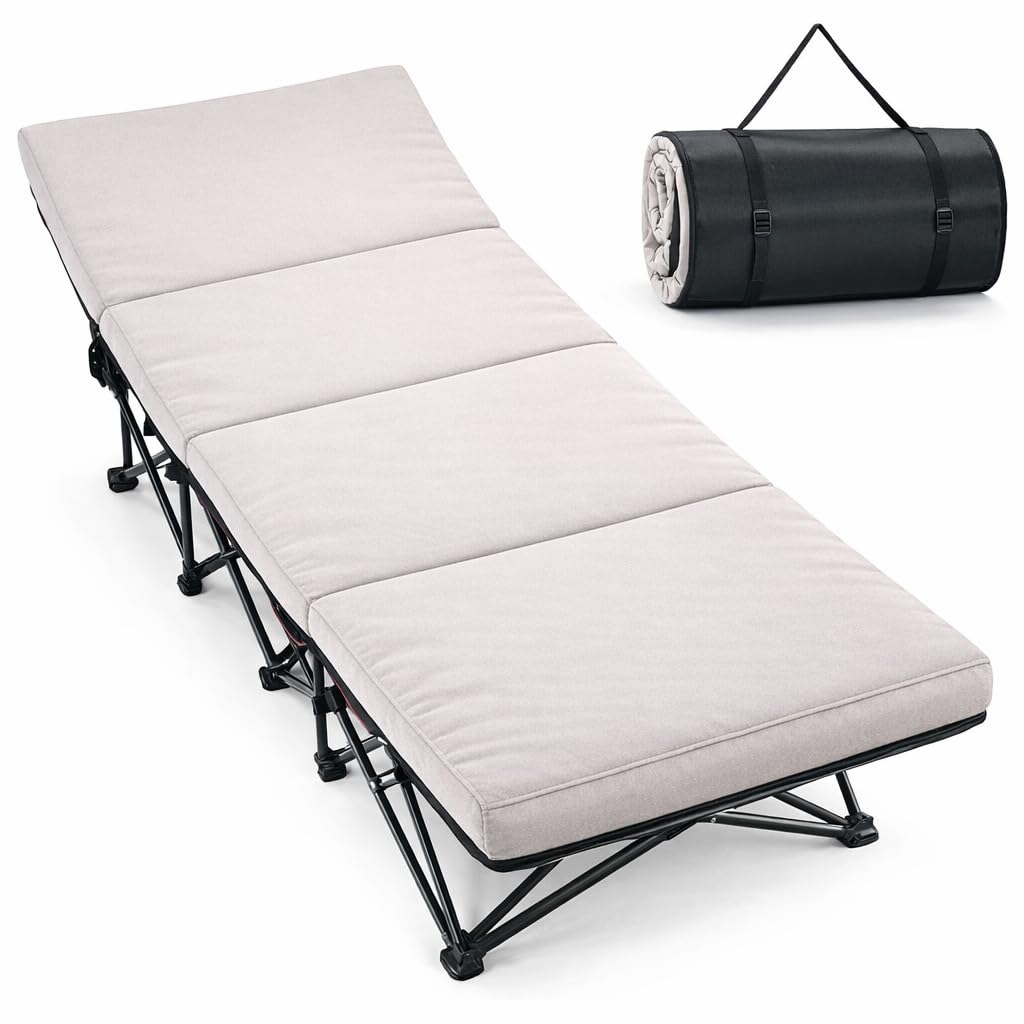 ABORON XXL Camping Cot for Adults, Oversized 78"×32" Folding Camping Bed, 900LBS Heavy Duty Outdoor Sleeping Cot with Mattress Pad, 1200D Oxford, Portable with Carry Bag