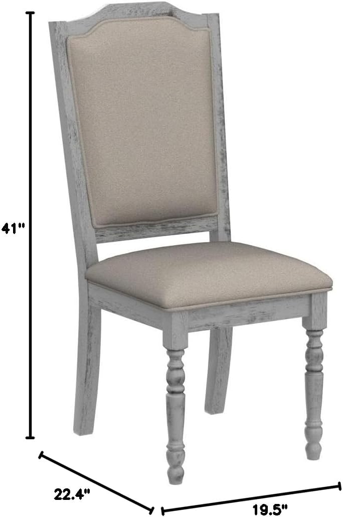 Roundhill Furniture Iris Turned Leg Wood Dining Chair, Set of 2, Weathered White