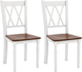 Giantex Dining Room Chairs Set of 2 White, Wooden Farmhouse Kitchen Chairs with Rubber Wood Seat, Acacia Wood Legs, Max Load 360 Lbs, Heavy Duty Wood Armless Dining Chairs with High Back