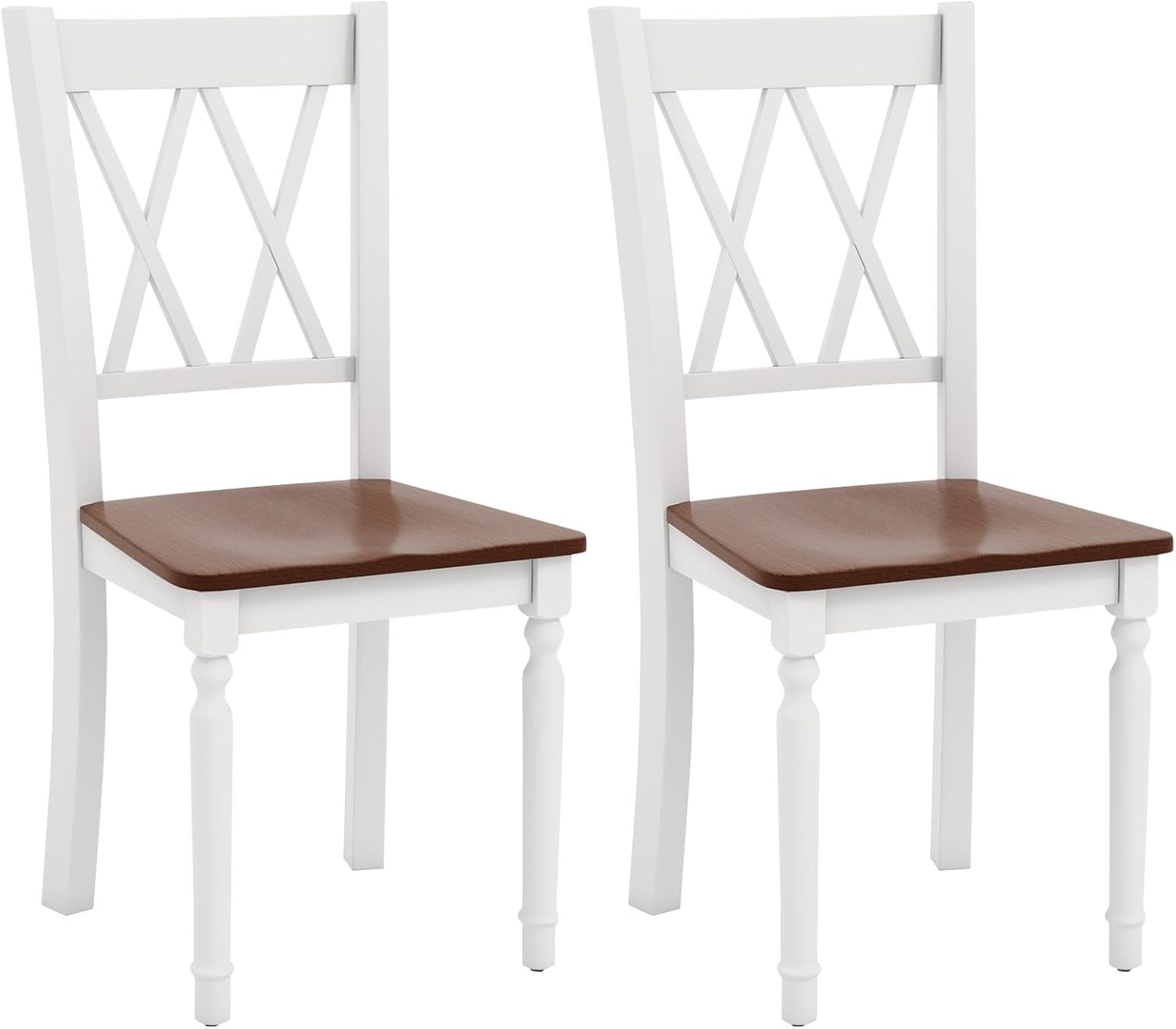Giantex Dining Room Chairs Set of 2 White, Wooden Farmhouse Kitchen Chairs with Rubber Wood Seat, Acacia Wood Legs, Max Load 360 Lbs, Heavy Duty Wood Armless Dining Chairs with High Back