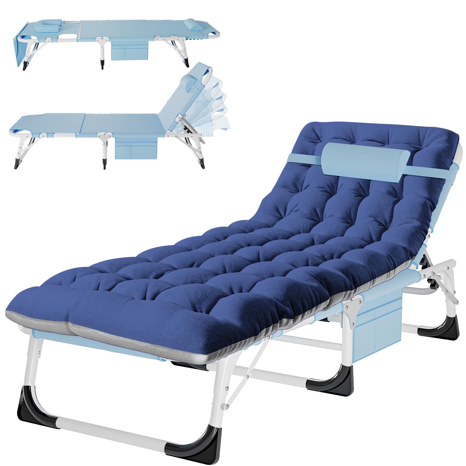 3-in-1 Padded Folding Lounge Chair, 440LB Adjustable Recliner Guest Bed for Patio Camping Office