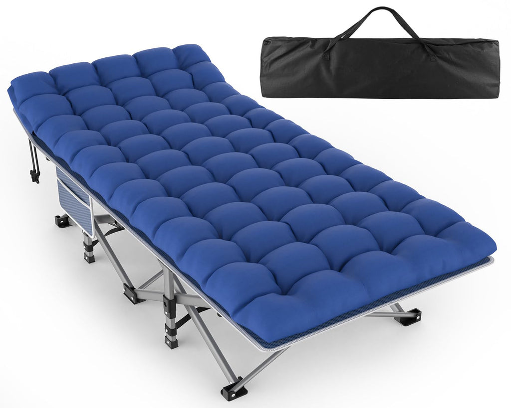 ZENPETIO Camping Cot for Adults, Heavy-Duty Portable Cot Bed with Mattress, Foldable Padded Sleeping Cots for Camping Travel Tent Day Bed Outdoor & Home Guest, Max Load 500 LBS, 75x28x15”