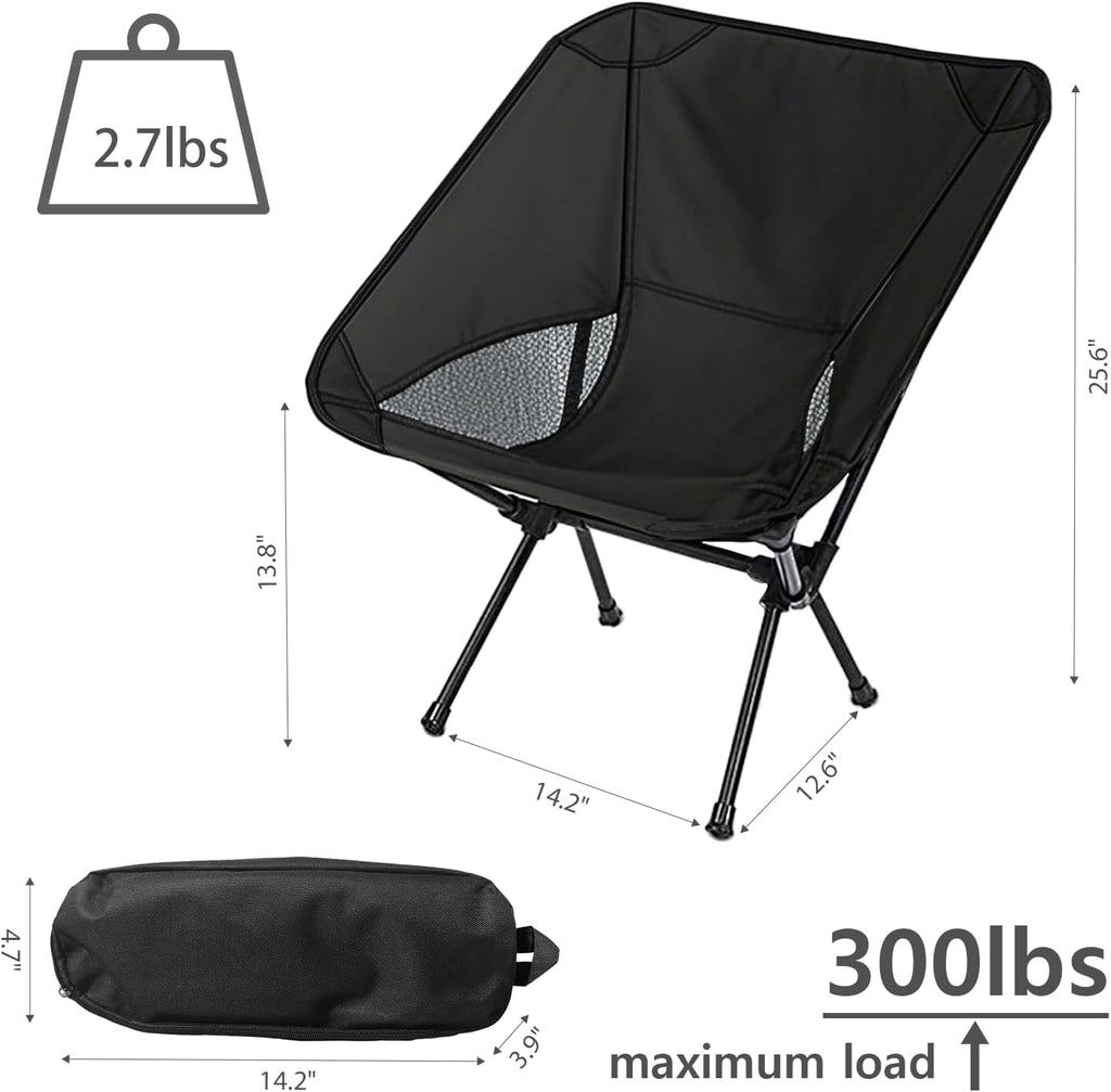 Wind Tour Portable Camping Chair Lightweight Foldable Outdoor Chair for Hiking Camp Backpacking Lawn Beach Fishing Picnic with Carry Bag (Black)