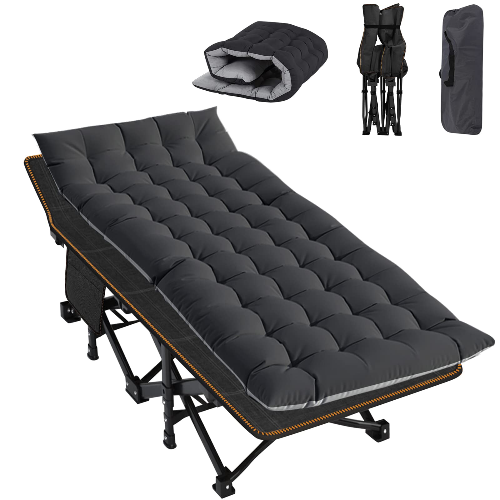 ABORON XXL Camping Cot for Adults, Oversized 78"×32" Folding Camping Bed, 900LBS Heavy Duty Outdoor Sleeping Cot with Mattress Pad, 1200D Oxford, Portable with Carry Bag