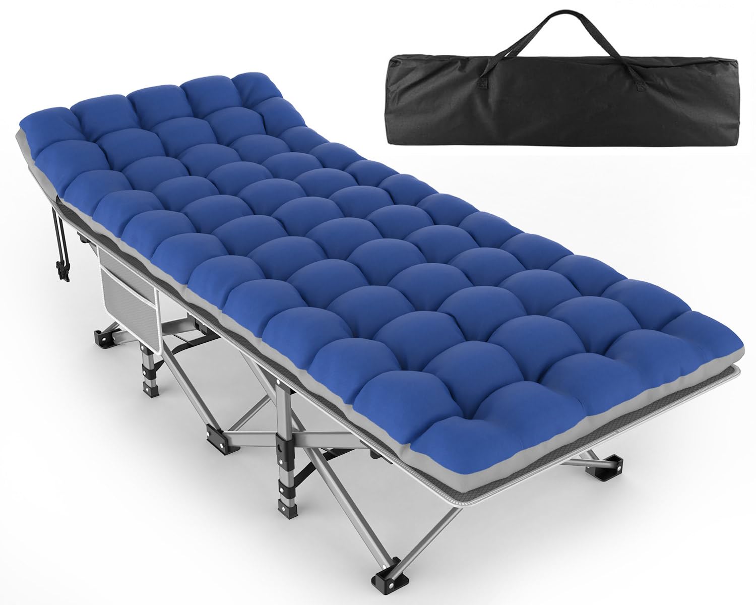 ZENPETIO Camping Cot for Adults, Heavy-Duty Portable Cot Bed with Mattress, Foldable Padded Sleeping Cots for Camping Travel Tent Day Bed Outdoor & Home Guest, Max Load 500 LBS, 75x28x15”