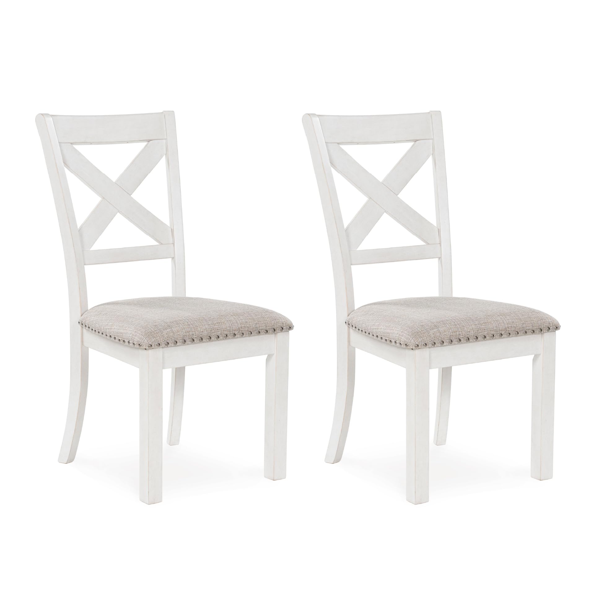 Set of 2 Brown Upholstered Farmhouse Dining Chairs, 19 Inch