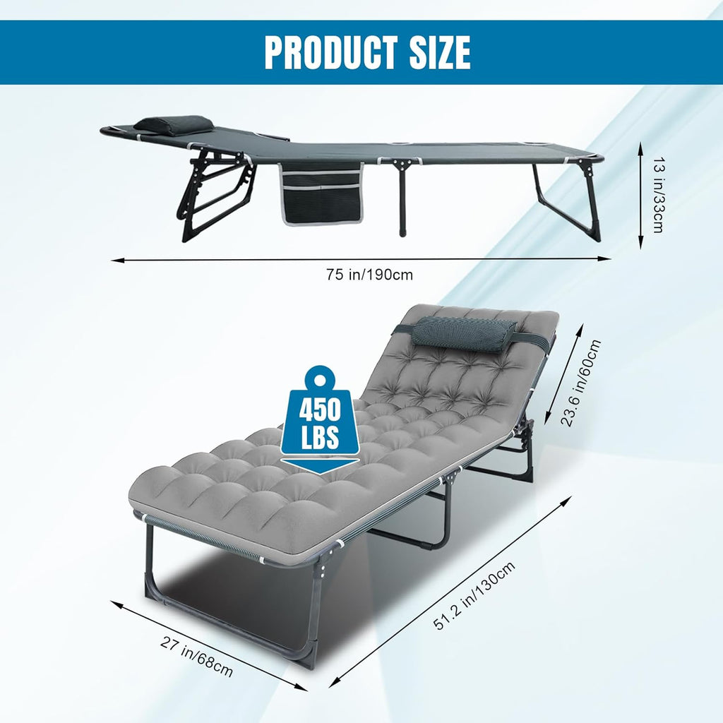 Big RED Camping Sleeping Cot,5-Position Folding Cot,Lounge Chair with Mattress,Folding Sleeping Cot,Camping Cots for Adults