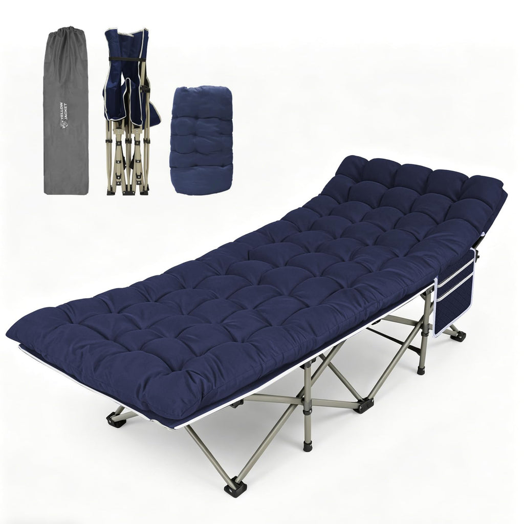 YELLOW JACKET Camping Cot for Adults, Upgraded 32" Wide Portable Cot Bed with Mattress, Foldable Padded Sleeping Cots for Camping Travel Tent Day Bed Outdoor & Home Guest, Max Load 600lbs