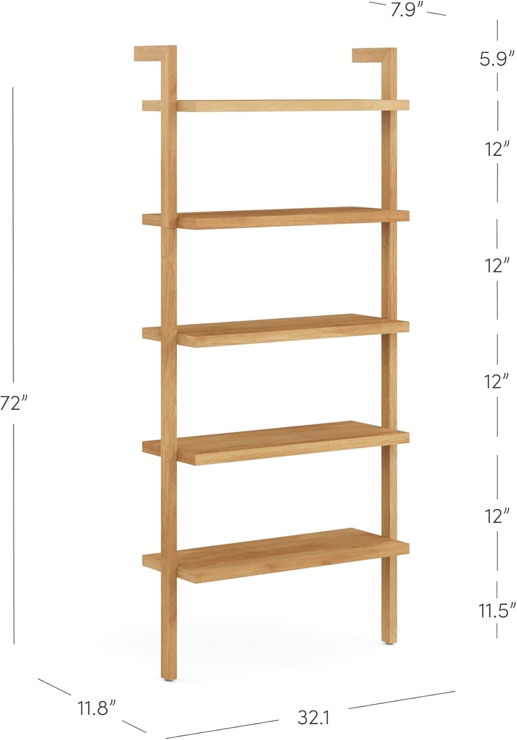 5-Tier Warm Pine Solid Wood Wall Mounted Bohemian Bookshelf