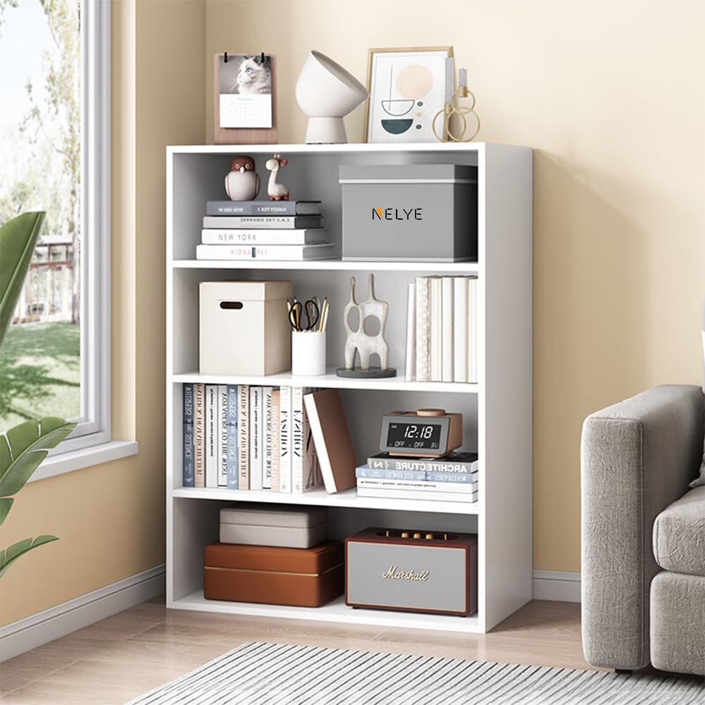 NELYE Basic Open Shelf Bookcase - 4-Tier Wooden Cube Storage Shelves Split Bookshelf, Oak
