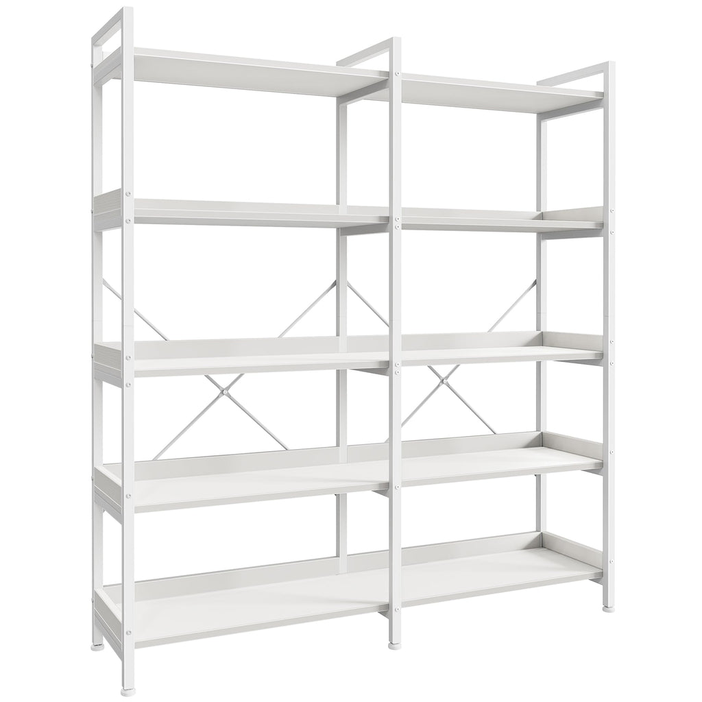 Huuger 5 Tier Bookshelf, Display Bookshelf with 10 Open Shelves and Raised Baffle, 47.2 Inch Straight Wide Bookcase with Metal Frame and Wooden Board, Adjustable Feet, Rustic Brown