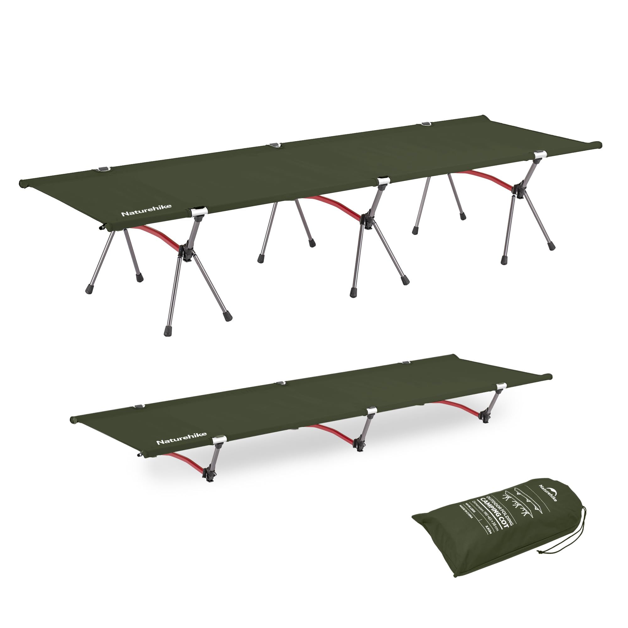 Naturehike ArmyWild Folding Camping Cot, Height Adjustable Ultralight Backpacking Cot, Portable Camping Bed for Camping Hiking Travel Home