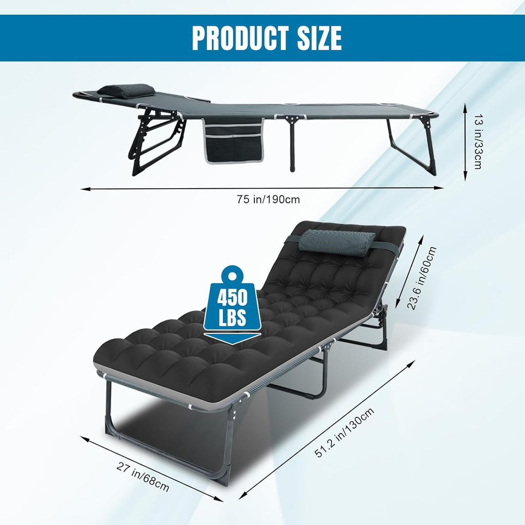 Big RED Camping Sleeping Cot, 5-Position Folding Cot/Lounge Chair with Mattress, Folding Sleep Camp Cots for Adults, Heavy Duty Lounge Chairs for Outside, Beach, Lawn