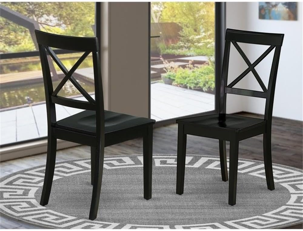East West Furniture BOC-BLK-W Boston Dining Room Chairs - Cross Back Solid Wood Seat Chairs, Set of 2, Black
