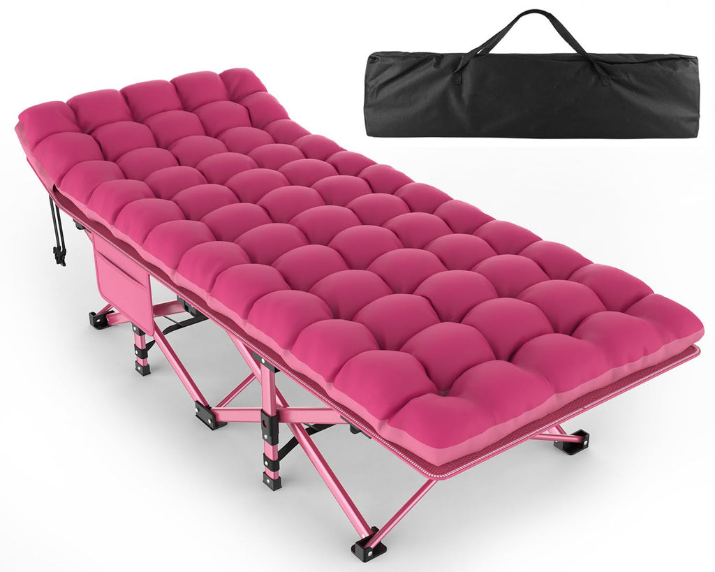 ZENPETIO Camping Cot for Adults, Heavy-Duty Portable Cot Bed with Mattress, Foldable Padded Sleeping Cots for Camping Travel Tent Day Bed Outdoor & Home Guest, Max Load 500 LBS, 75x28x15”