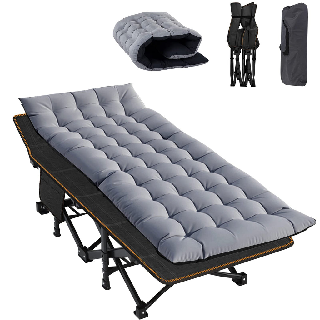 ABORON XXL Camping Cot for Adults, Oversized 78"×32" Folding Camping Bed, 900LBS Heavy Duty Outdoor Sleeping Cot with Mattress Pad, 1200D Oxford, Portable with Carry Bag