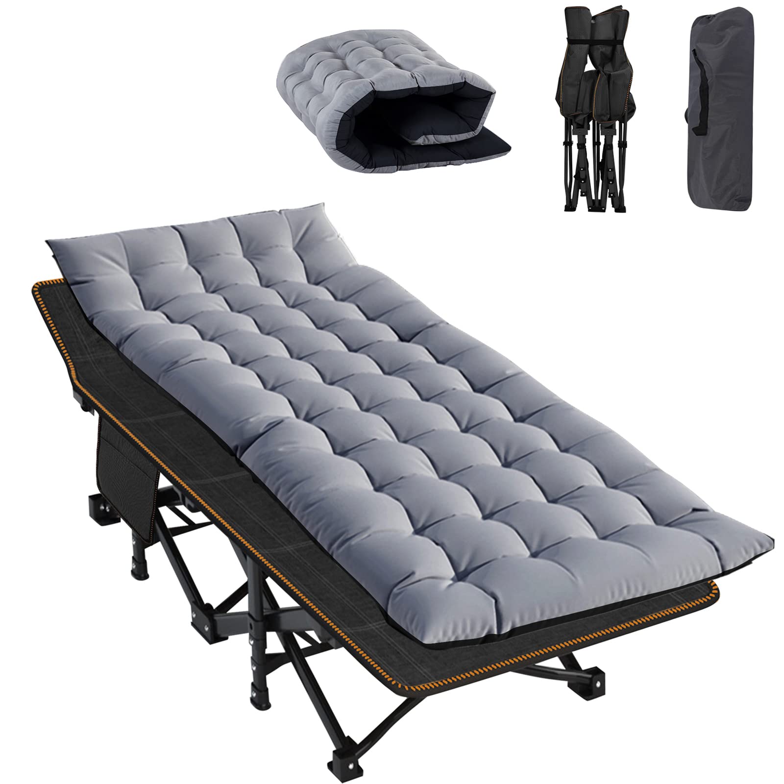 ABORON XXL Camping Cot for Adults, Oversized 78"×32" Folding Camping Bed, 900LBS Heavy Duty Outdoor Sleeping Cot with Mattress Pad, 1200D Oxford, Portable with Carry Bag