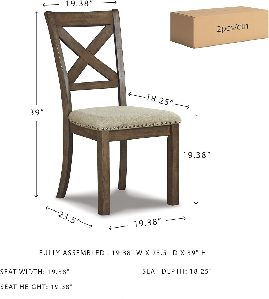 Set of 2 Brown Upholstered Farmhouse Dining Chairs, 19 Inch