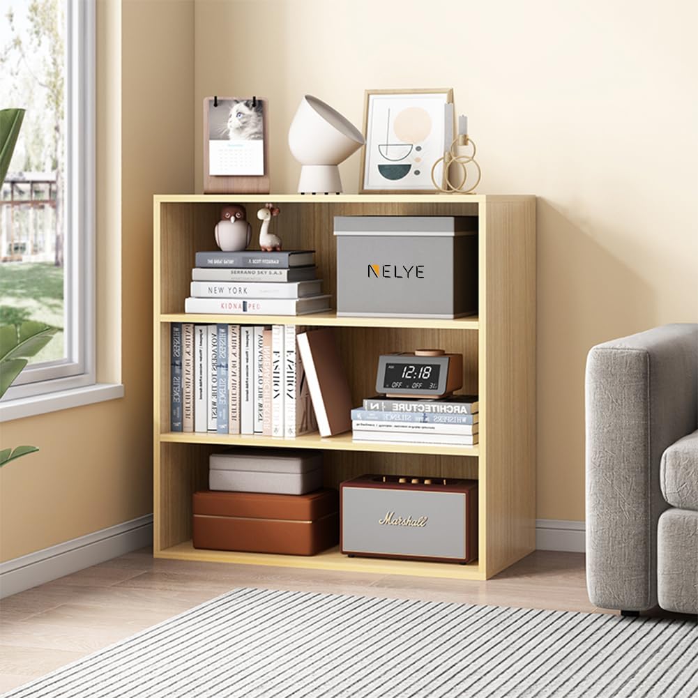 NELYE Basic Open Shelf Bookcase - 4-Tier Wooden Cube Storage Shelves Split Bookshelf, Oak