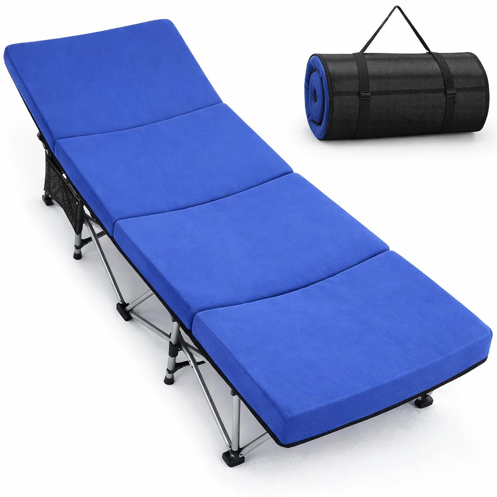 ABORON XXL Camping Cot for Adults, Oversized 78"×32" Folding Camping Bed, 900LBS Heavy Duty Outdoor Sleeping Cot with Mattress Pad, 1200D Oxford, Portable with Carry Bag