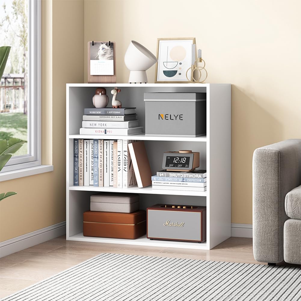 NELYE Basic Open Shelf Bookcase - 4-Tier Wooden Cube Storage Shelves Split Bookshelf, Oak