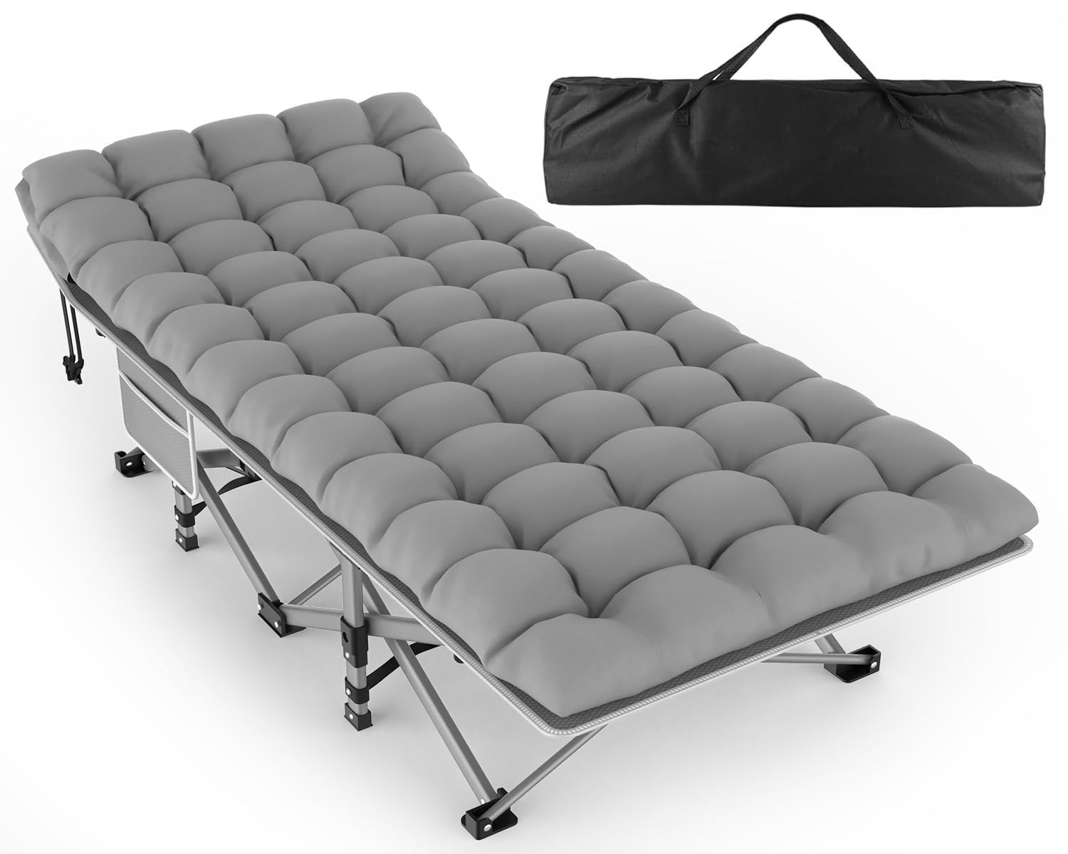 ZENPETIO Camping Cot for Adults, Heavy-Duty Portable Cot Bed with Mattress, Foldable Padded Sleeping Cots for Camping Travel Tent Day Bed Outdoor & Home Guest, Max Load 500 LBS, 75x28x15”