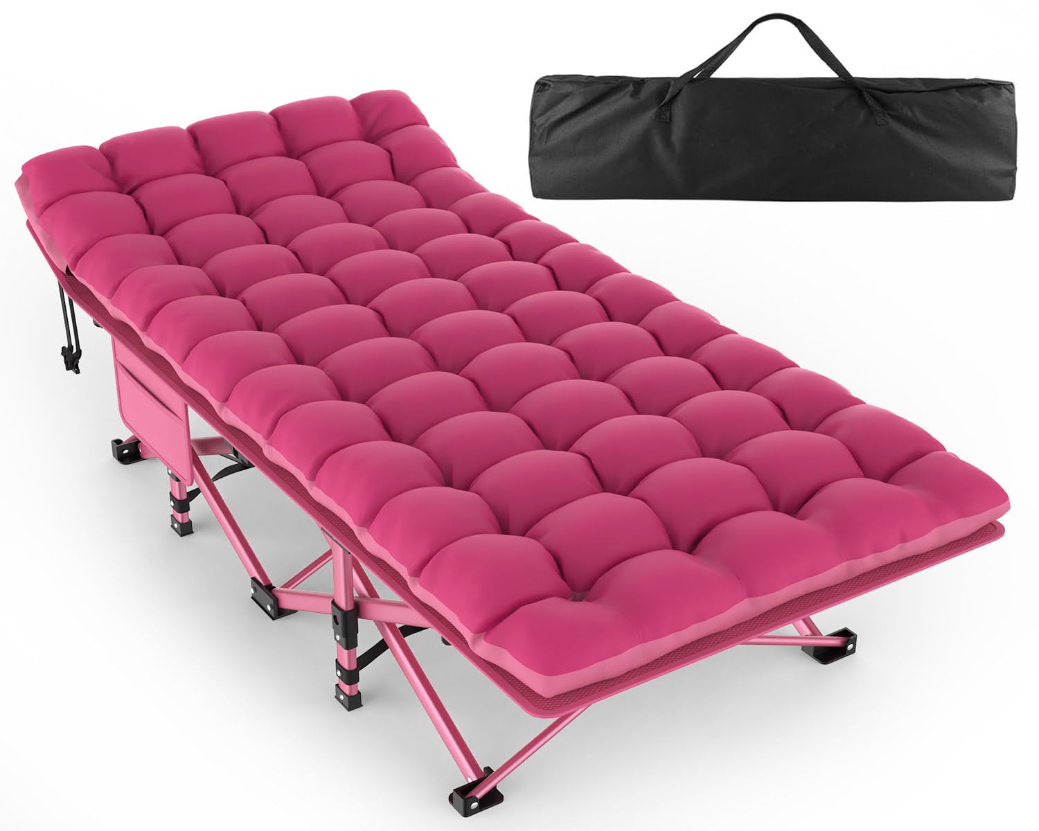 ZENPETIO Camping Cot for Adults, Heavy-Duty Portable Cot Bed with Mattress, Foldable Padded Sleeping Cots for Camping Travel Tent Day Bed Outdoor & Home Guest, Max Load 500 LBS, 75x28x15”