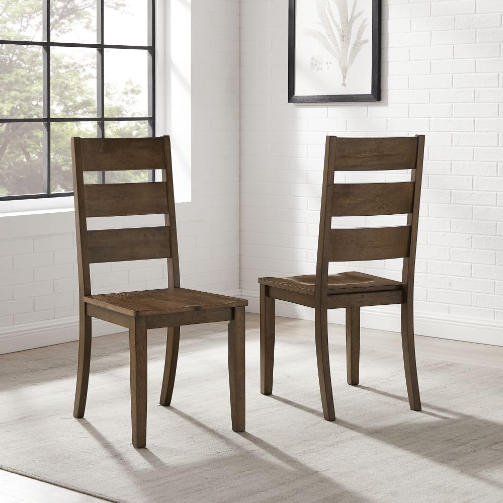 Farmhouse Ladder Back Dining Chairs 2PK Dark Oak