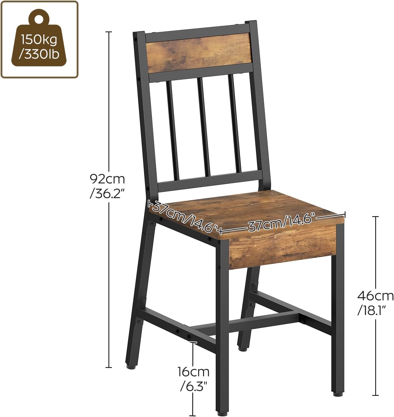 YATINEY Dining Chairs Set of 4, Industrial Kitchen Chairs with Metal Frame, Slanted Back, Wooden Dining Chair Set, for Kitchen, Living Room, Rustic Brown and Black CY03L4BR