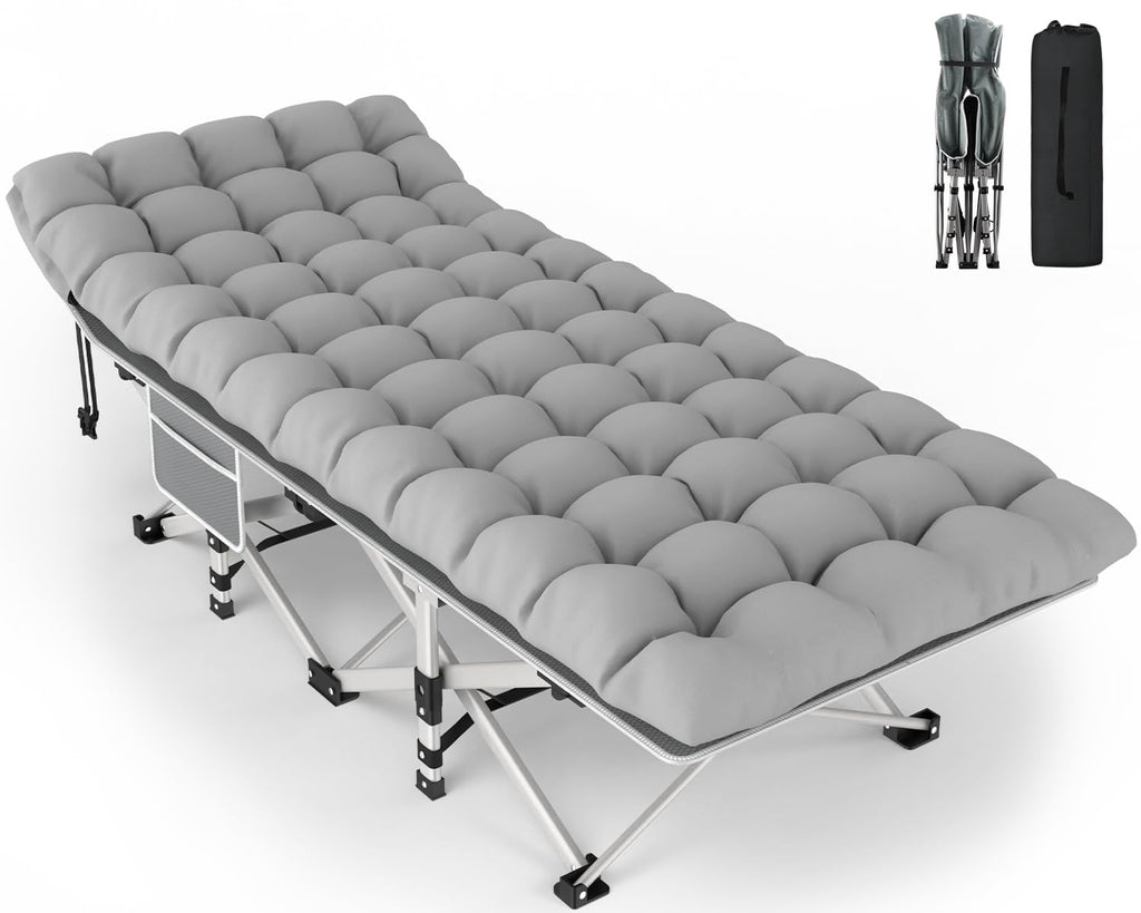 ZENPETIO Camping Cot for Adults, Heavy-Duty Portable Cot Bed with Mattress, Foldable Padded Sleeping Cots for Camping Travel Tent Day Bed Outdoor & Home Guest, Max Load 500 LBS, 75x28x15”