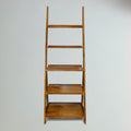 Amber Solid Wood 5-Shelf Freestanding A-Frame Ladder Bookcase, Warm Brown