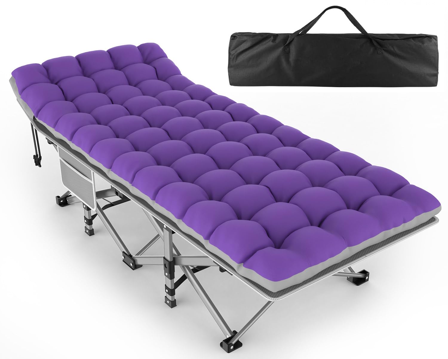 ZENPETIO Camping Cot for Adults, Heavy-Duty Portable Cot Bed with Mattress, Foldable Padded Sleeping Cots for Camping Travel Tent Day Bed Outdoor & Home Guest, Max Load 500 LBS, 75x28x15”