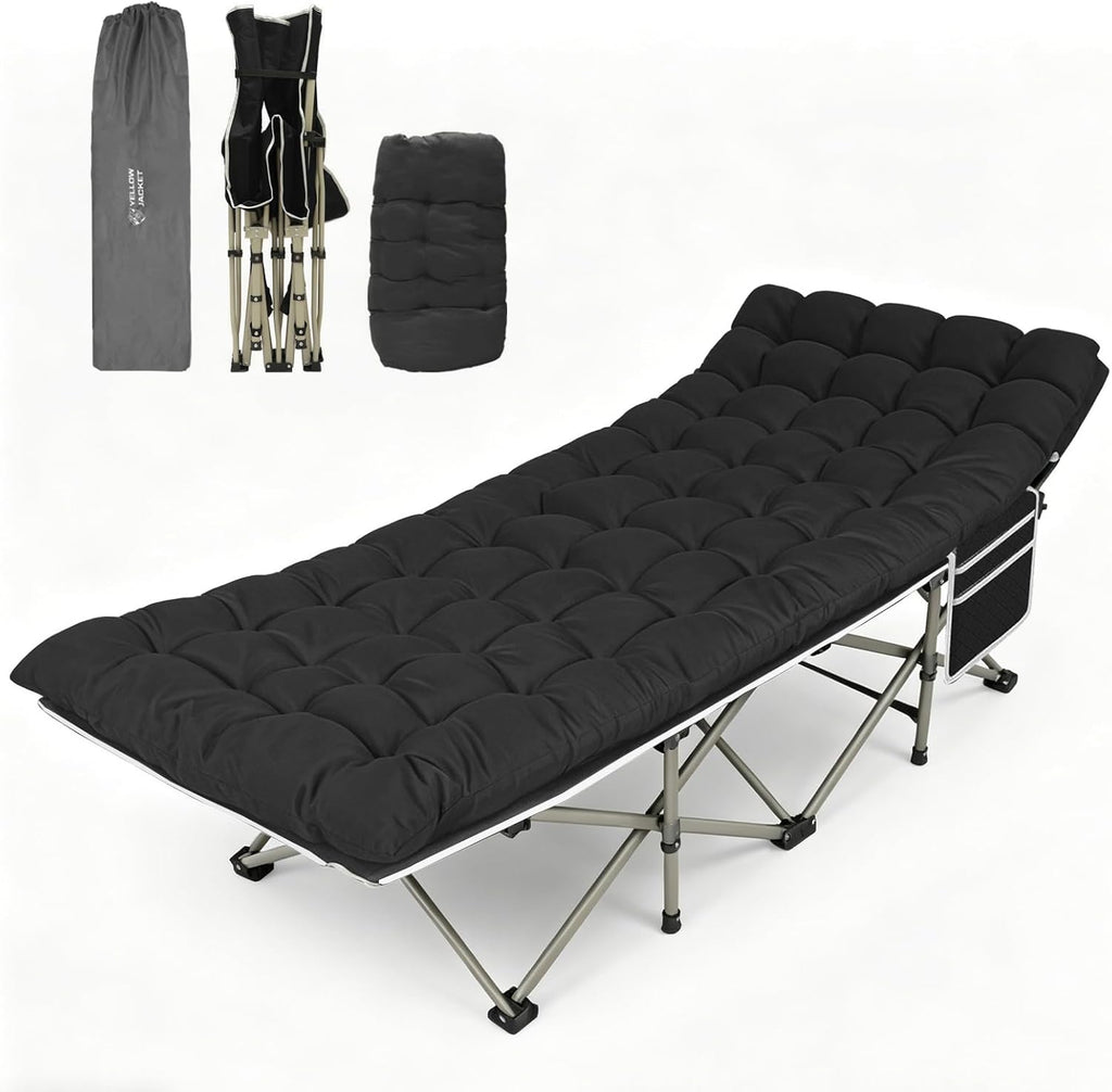 YELLOW JACKET Camping Cot for Adults, Upgraded 32" Wide Portable Cot Bed with Mattress, Foldable Padded Sleeping Cots for Camping Travel Tent Day Bed Outdoor & Home Guest, Max Load 600lbs