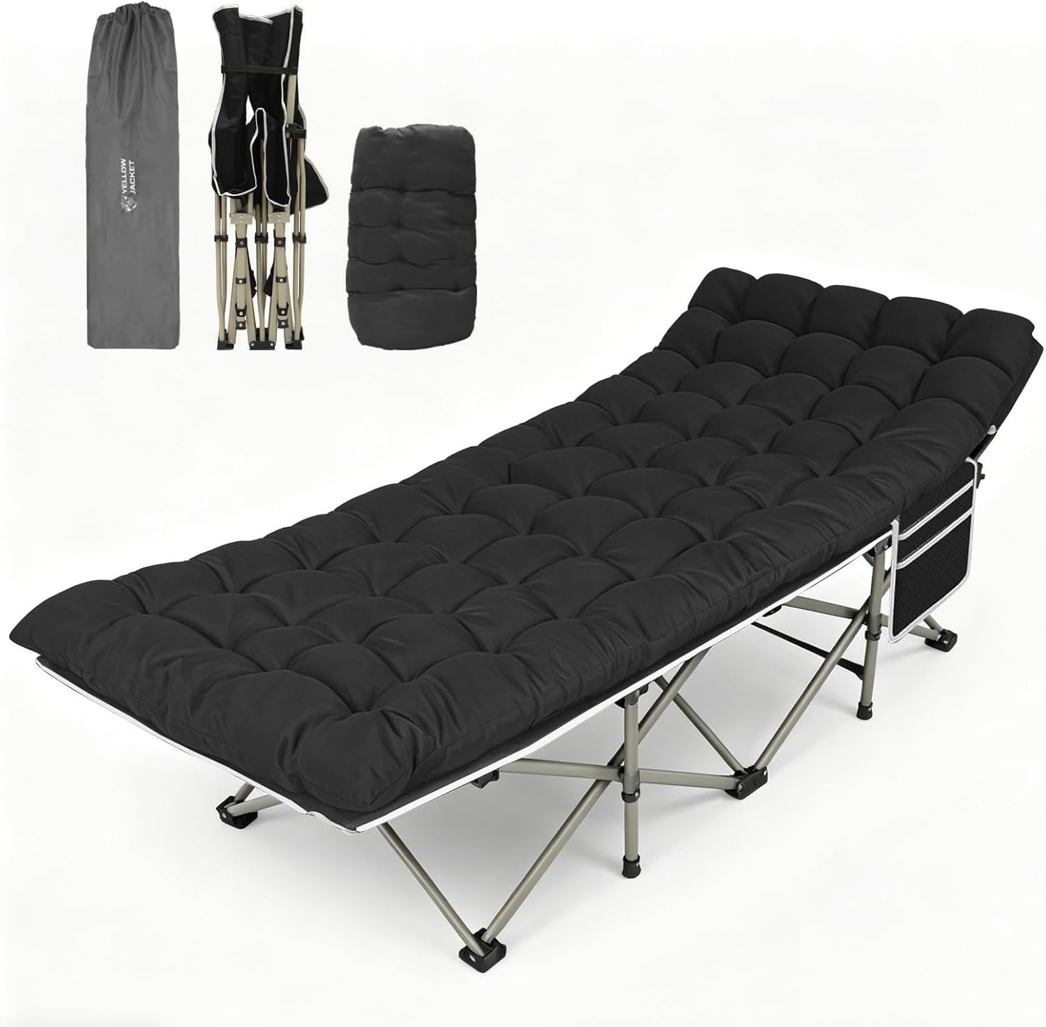 YELLOW JACKET Camping Cot for Adults, Upgraded 32" Wide Portable Cot Bed with Mattress, Foldable Padded Sleeping Cots for Camping Travel Tent Day Bed Outdoor & Home Guest, Max Load 600lbs