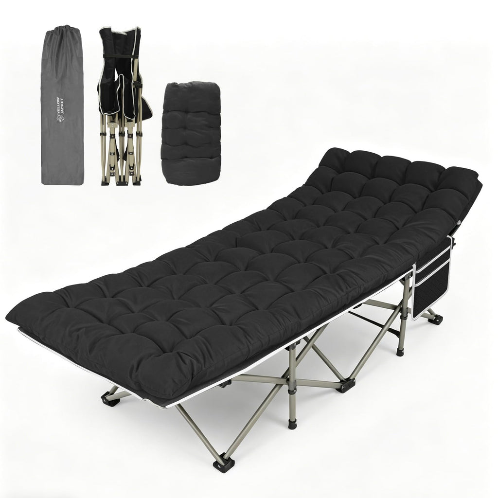 YELLOW JACKET Camping Cot for Adults, Upgraded 32" Wide Portable Cot Bed with Mattress, Foldable Padded Sleeping Cots for Camping Travel Tent Day Bed Outdoor & Home Guest, Max Load 600lbs