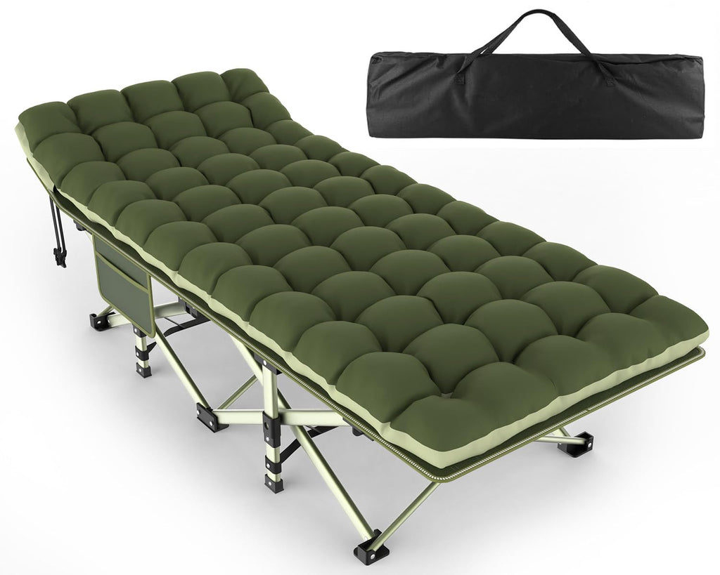 ZENPETIO Camping Cot for Adults, Heavy-Duty Portable Cot Bed with Mattress, Foldable Padded Sleeping Cots for Camping Travel Tent Day Bed Outdoor & Home Guest, Max Load 500 LBS, 75x28x15”