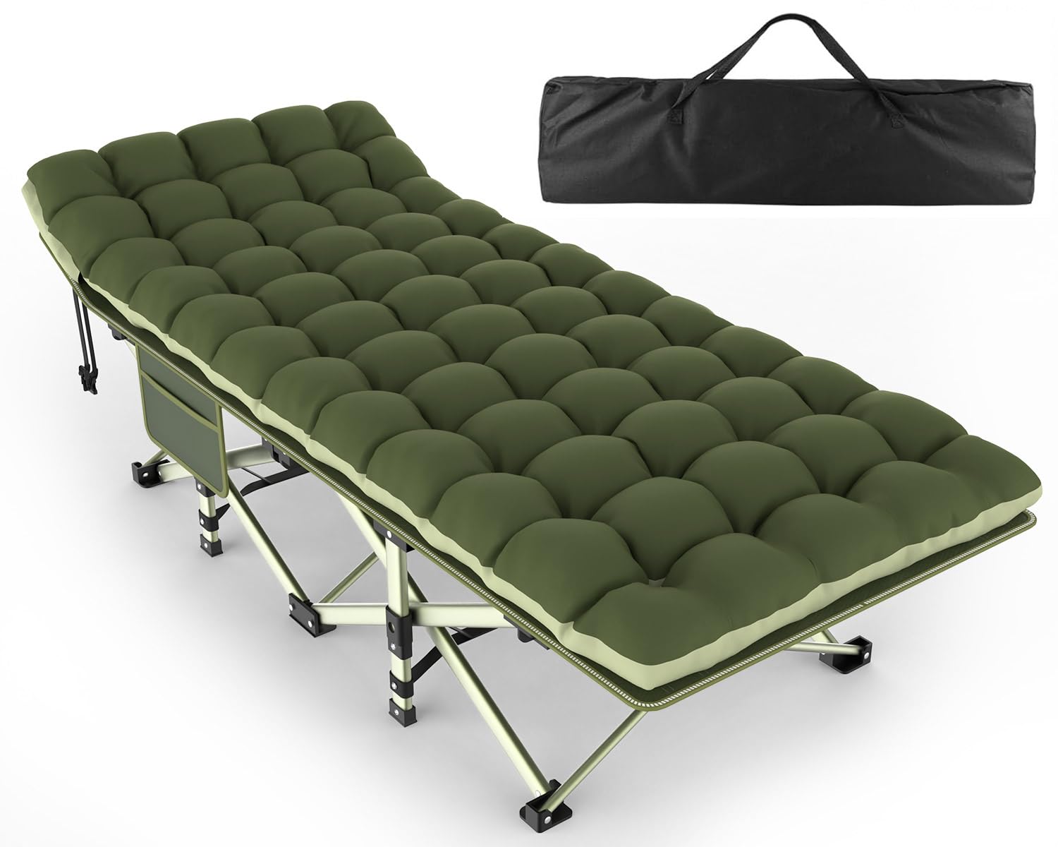 ZENPETIO Camping Cot for Adults, Heavy-Duty Portable Cot Bed with Mattress, Foldable Padded Sleeping Cots for Camping Travel Tent Day Bed Outdoor & Home Guest, Max Load 500 LBS, 75x28x15”