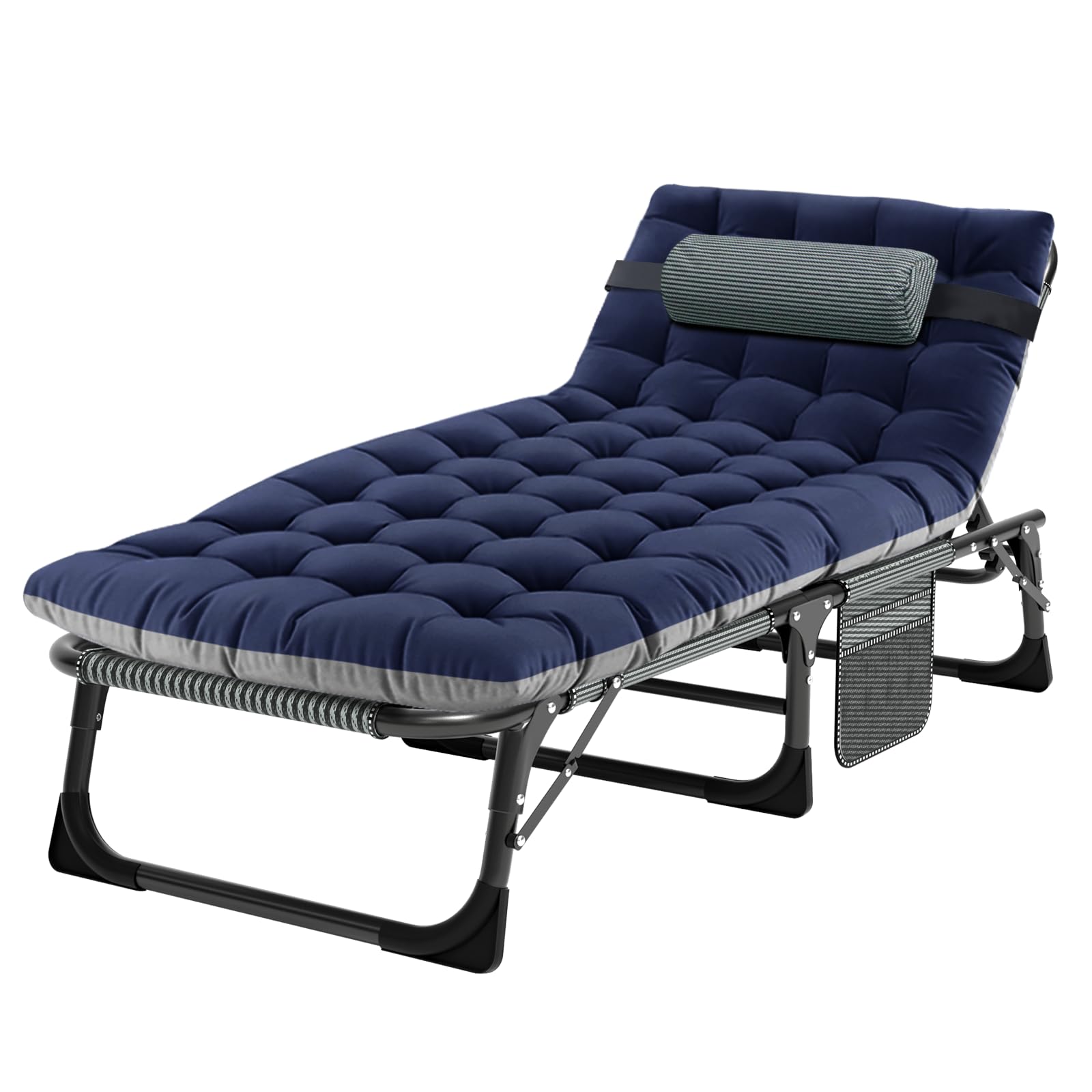 3-in-1 Padded Folding Lounge Chair, 440LB Adjustable Recliner Guest Bed for Patio Camping Office