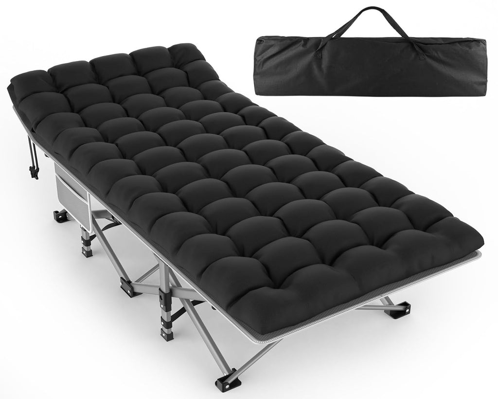 ZENPETIO Camping Cot for Adults, Heavy-Duty Portable Cot Bed with Mattress, Foldable Padded Sleeping Cots for Camping Travel Tent Day Bed Outdoor & Home Guest, Max Load 500 LBS, 75x28x15”