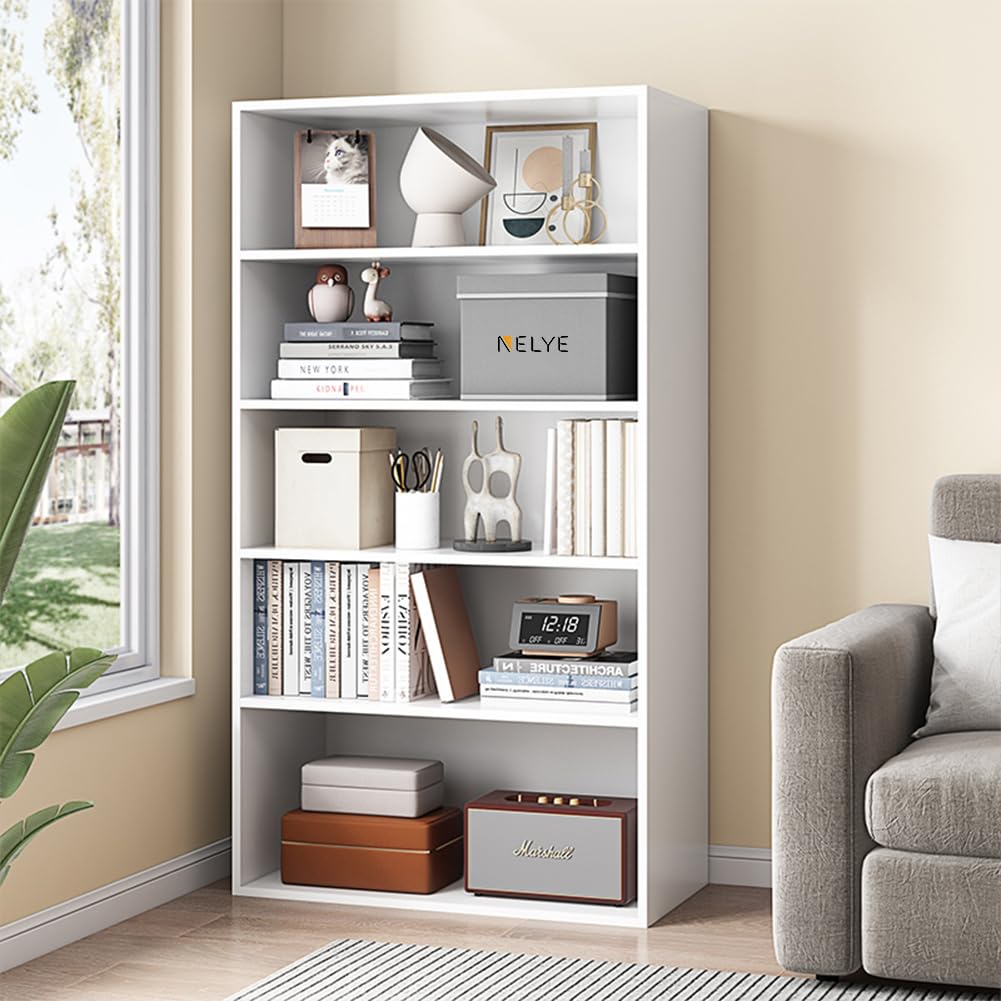 NELYE Basic Open Shelf Bookcase - 4-Tier Wooden Cube Storage Shelves Split Bookshelf, Oak