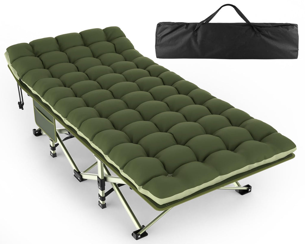 ZENPETIO Camping Cot for Adults, Heavy-Duty Portable Cot Bed with Mattress, Foldable Padded Sleeping Cots for Camping Travel Tent Day Bed Outdoor & Home Guest, Max Load 500 LBS, 75x28x15”