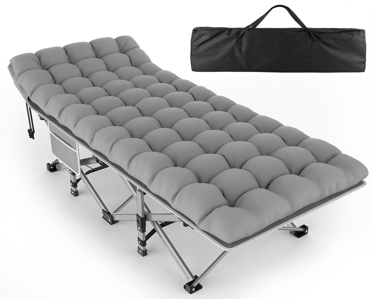 ZENPETIO Camping Cot for Adults, Heavy-Duty Portable Cot Bed with Mattress, Foldable Padded Sleeping Cots for Camping Travel Tent Day Bed Outdoor & Home Guest, Max Load 500 LBS, 75x28x15”