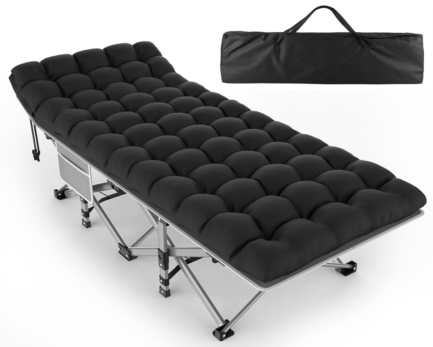 ZENPETIO Camping Cot for Adults, Heavy-Duty Portable Cot Bed with Mattress, Foldable Padded Sleeping Cots for Camping Travel Tent Day Bed Outdoor & Home Guest, Max Load 500 LBS, 75x28x15”