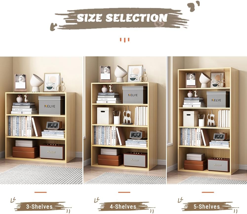 NELYE Basic Open Shelf Bookcase - 4-Tier Wooden Cube Storage Shelves Split Bookshelf, Oak